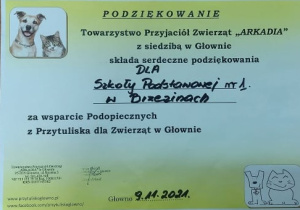Pisemne podziękowania za pomoc dla uczniów