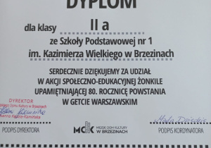 Dyplom dla klasy IIa.