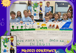 Uczniowie prezentują wykonane prace konkursowe.