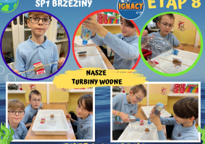 Kolaż zdjęć przedstawiający uczniów wykonujących doświadczenia.