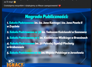 Nagroda Publiczności w programie "Być jak Ignacy"